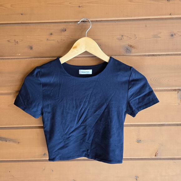 Aritzia Contour Crew Cropped Baby Tee Babaton Tshirt Blouse Small Black Y2K 90s - Picture 2 of 5